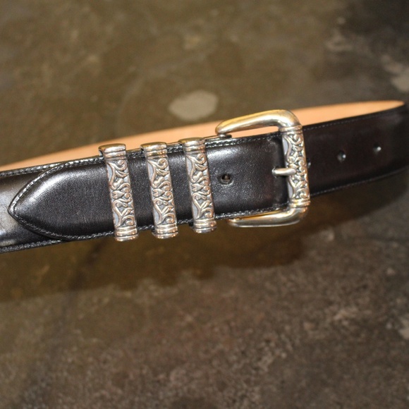 Brighton, Black Leather Belt with Silver Buckle NWOT